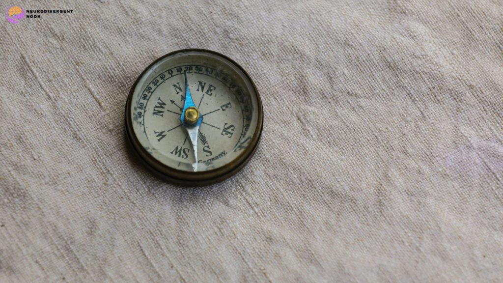 As old compass on a linen cloth.